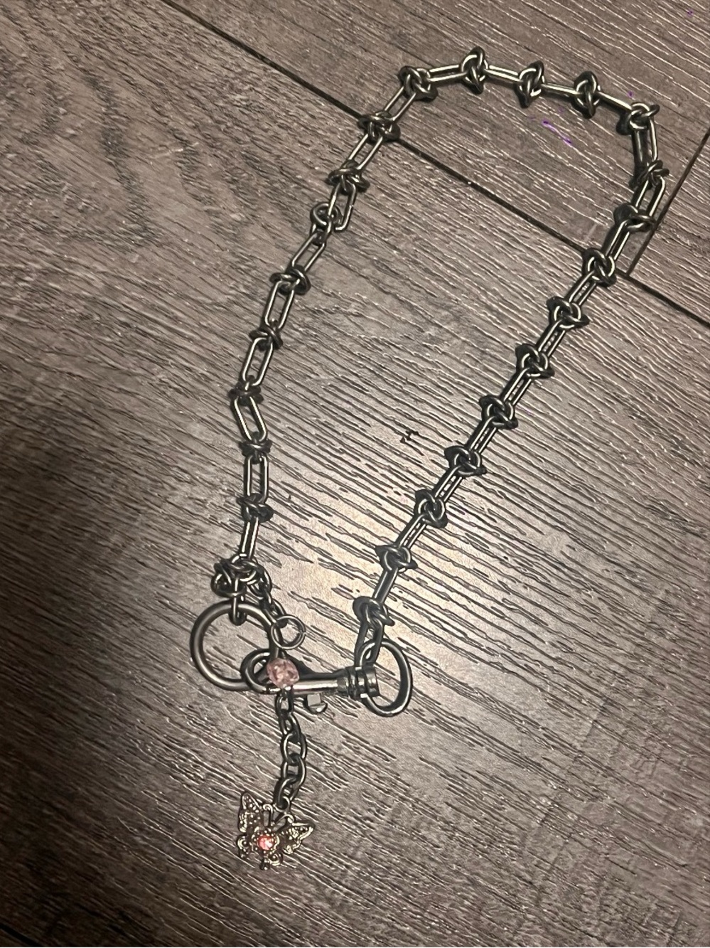 Stainless steel industrial shackle choker necklace gunmetal link w/ butterfly